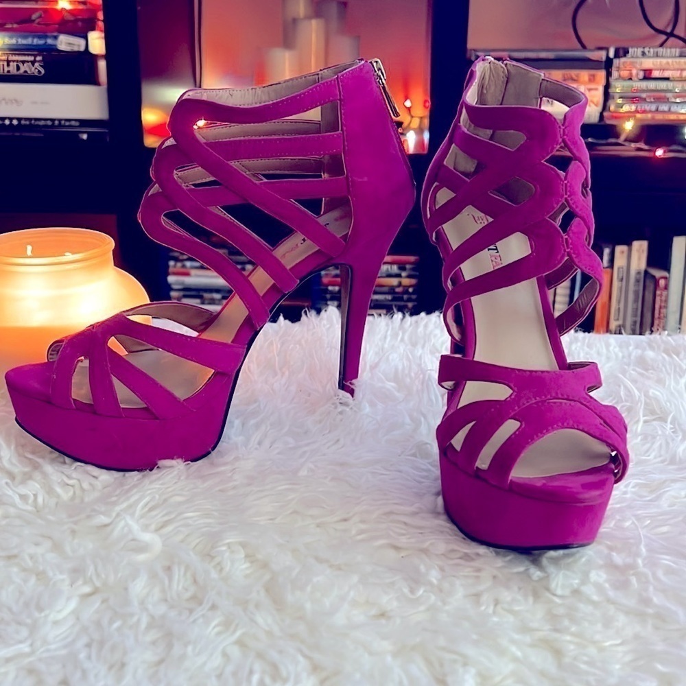Gorgeous Just Fab Hot Pink*Fuchsia* 5” Platform Open Toe Stilettos! 😍 👠🤩🛍️